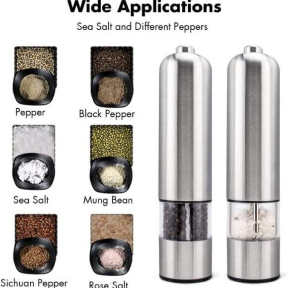 2-Pack Electric Salt & Pepper Grinder Set, Stainless Steel - Picture 3 of 5